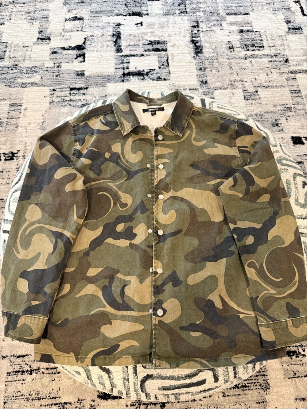 Fashion Nova Men's Camo Button-Down Shirt Jacket - Green Brown